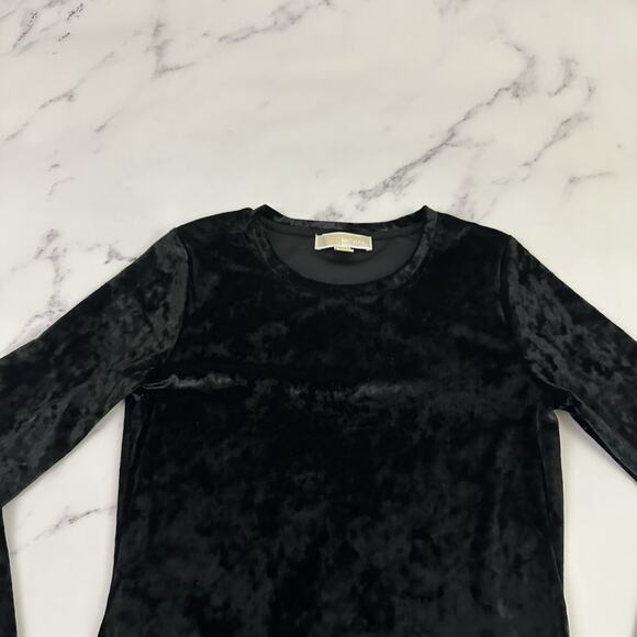 Michael Kors Womens Velvet Midi Dress Size M Black Long Sleeve Sheath Stretch - Picture 2 of 10